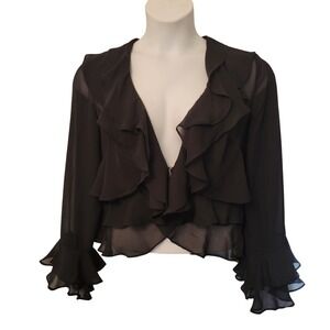 MSK L Black Ruffle Front Sheer Blouse Whimsigoth Fairy Coquette Romance Academia